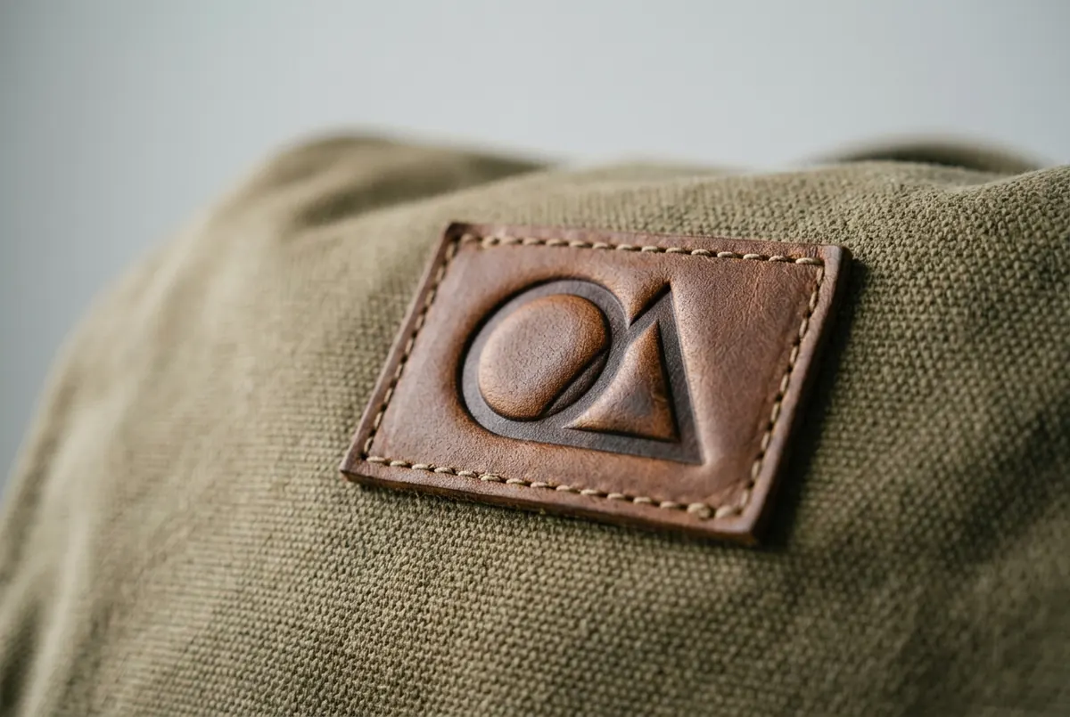 Iegravēta ādas plāksne: parauga logo, veidots ar šo tehniku